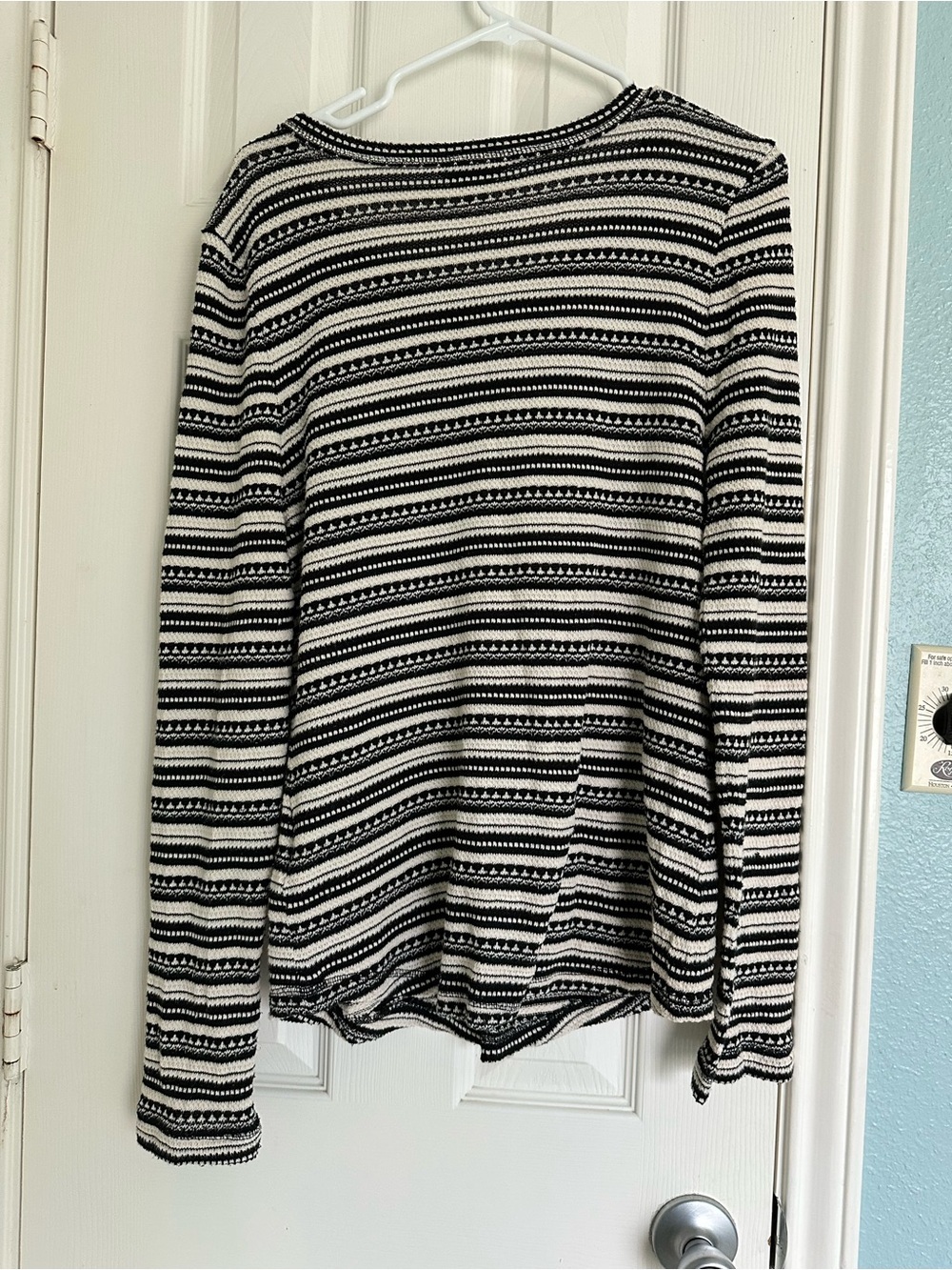 Lucky Brand Chloe Womens XL Black Cream Striped Knit Henley Shirt Sweater Boho - Picture 4 of 8